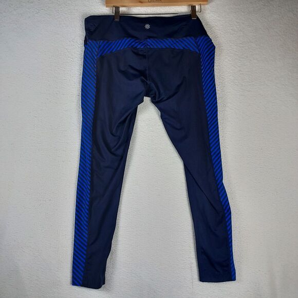 Athleta Women’s Blue Stripe Mesh Pocket Athletic Leggings Size XL Nylon Blend - Picture 2 of 10